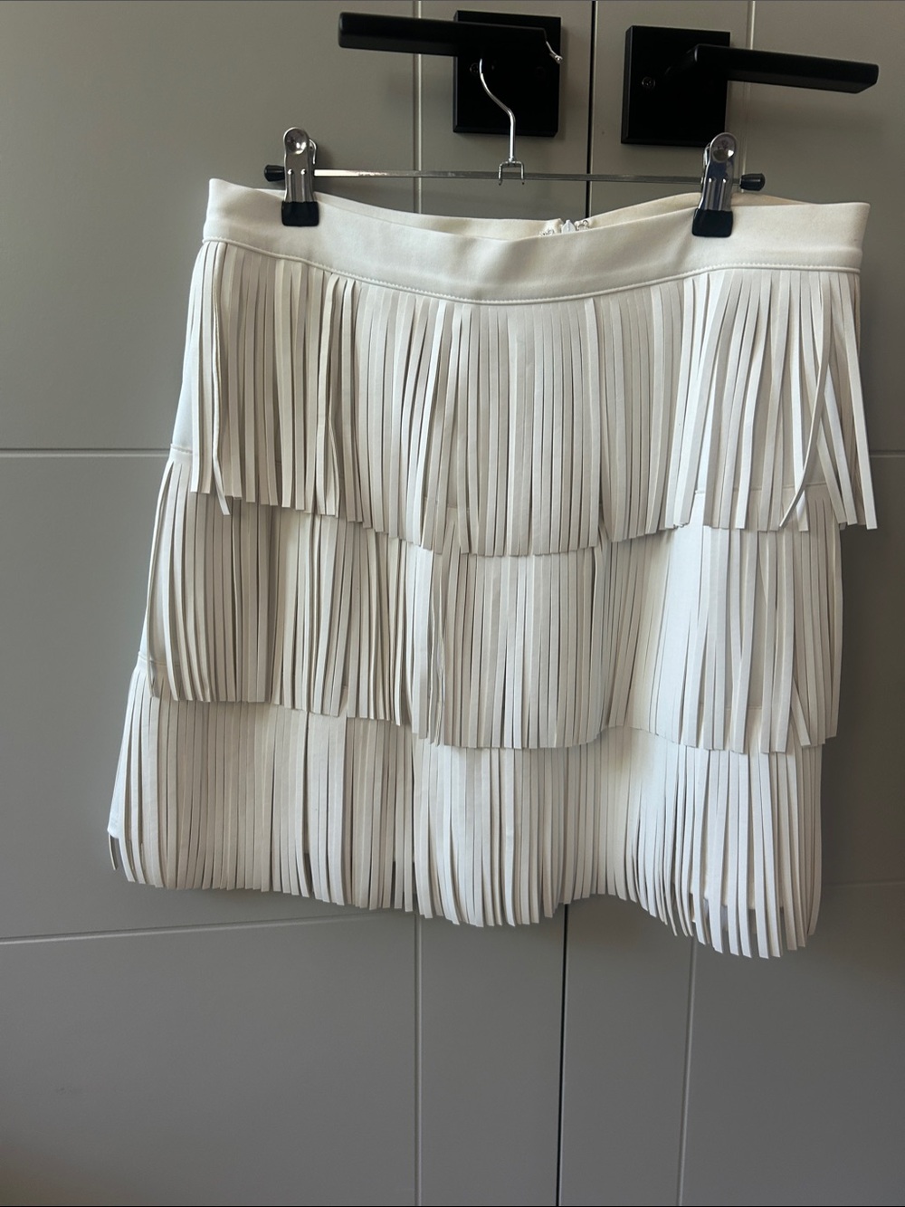 White Tiered Fringe Mini Skirt - Women's